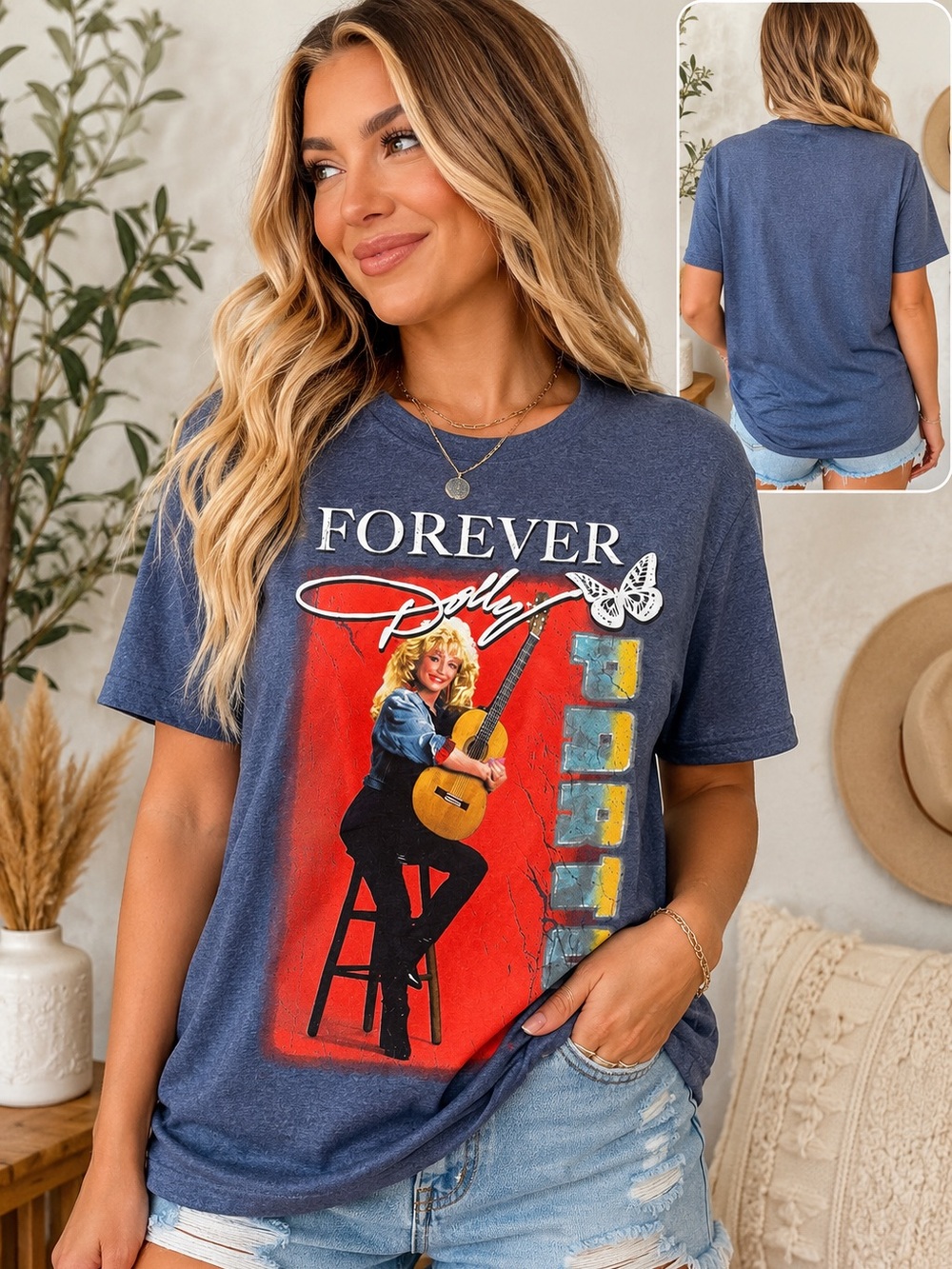 Forever Dolly Graphic Tee - Heather Blue - XL